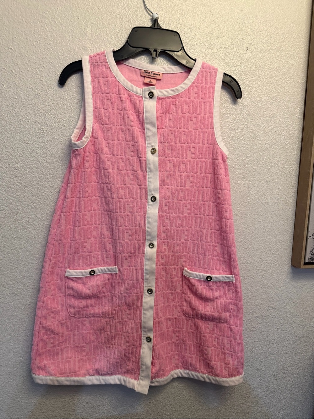 Juicy Couture Pink Terry Cloth Button-Front Dress with White Trim